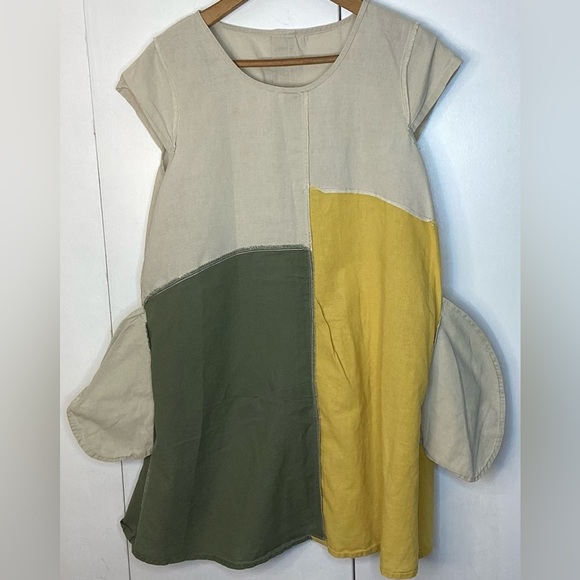 Colourblock  Linen/cotton top In Muted Green, Yellow And Cream MED. - Picture 8 of 16